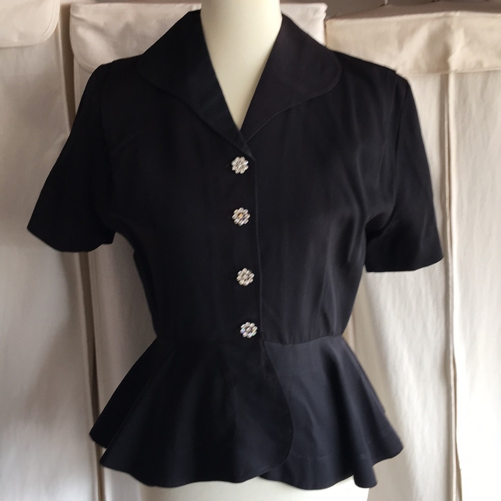 Vintage top with peplum and rhinestone buttons